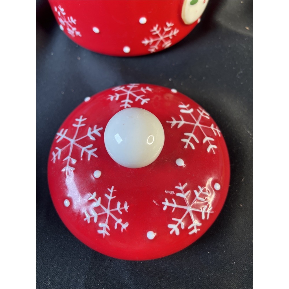 Hallmark‎ Christmas Snowman Cookie Jar Canister Red Holiday Decor 9"5 X 6.5" - Picture 3 of 5